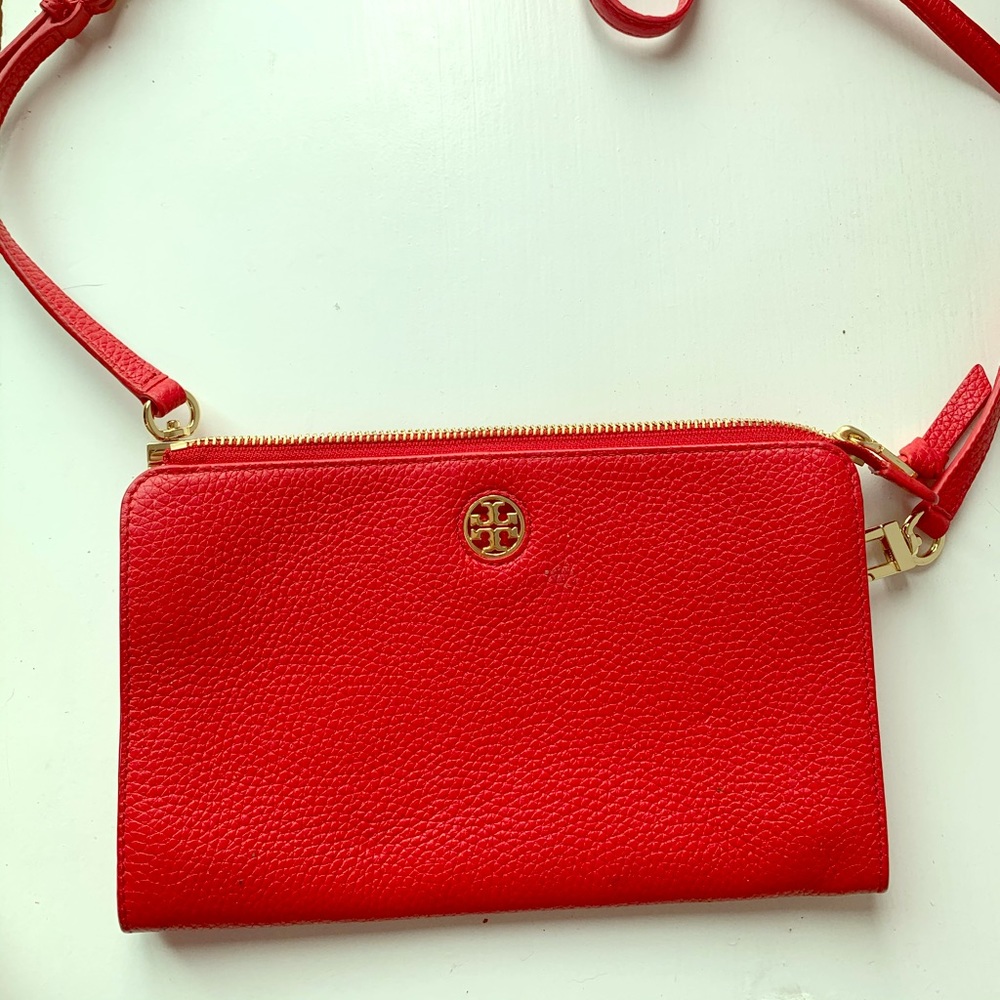 Tory Burch Everly Leather Red Mini Crossbody Bag Gem